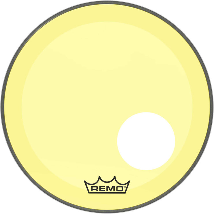 Remo - P3-1318-CT-YEOH - Powerstroke 3 Colortone bass drumhead, yellow, 18", with 5" offset hole