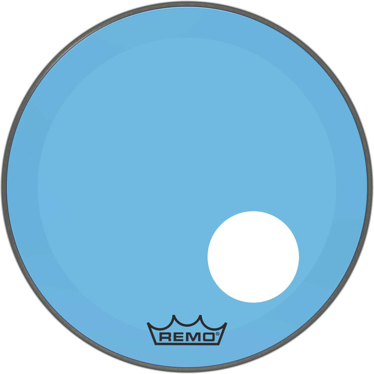 Remo - P3-1320-CT-BUOH - Powerstroke 3 Colortone bass drumhead, blue, 20", with 5" offset hole