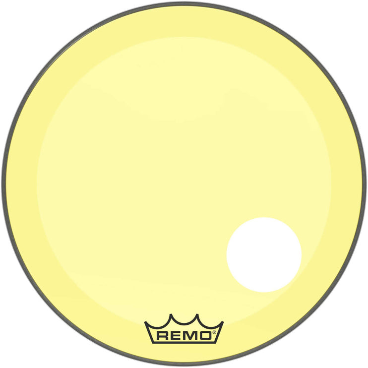 Remo - P3-1324-CT-YEOH - Powerstroke 3 Colortone bass drumhead, yellow, 24", with 5" offset hole