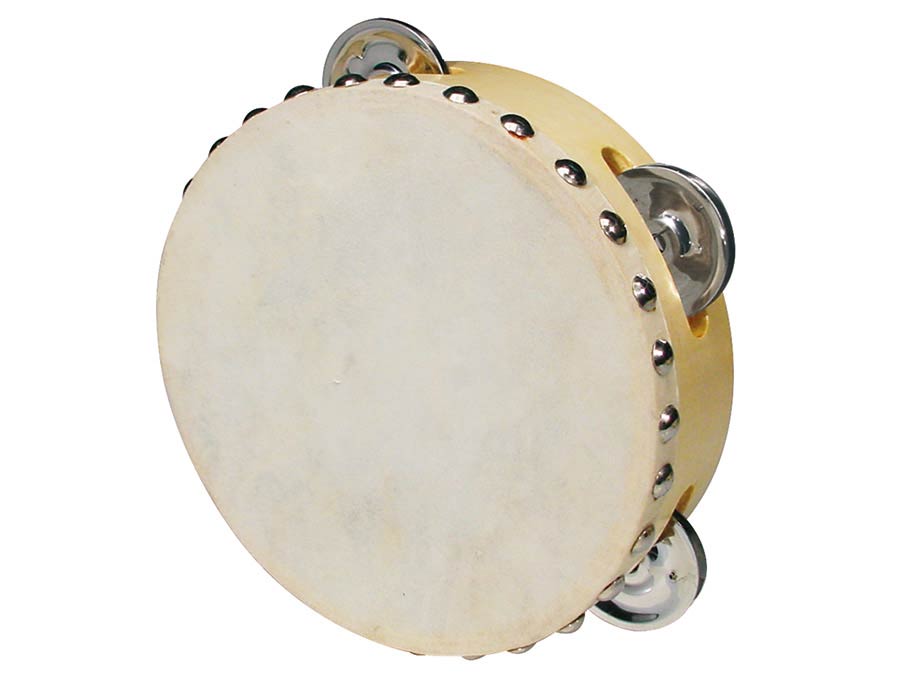 tambourine, rawhide skin, wood, 6", 4 zils