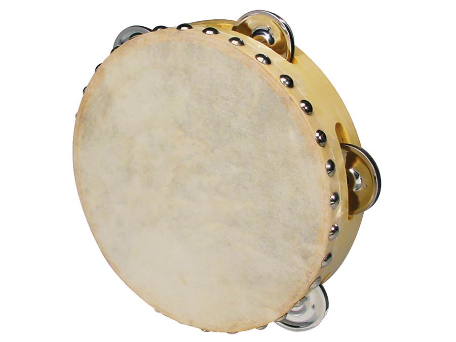 tambourine, rawhide skin, wood, 7", 5 zils