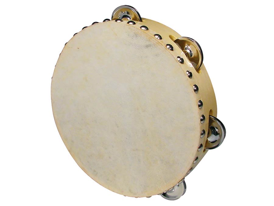 tambourine, rawhide skin, wood, 8", 5 zils