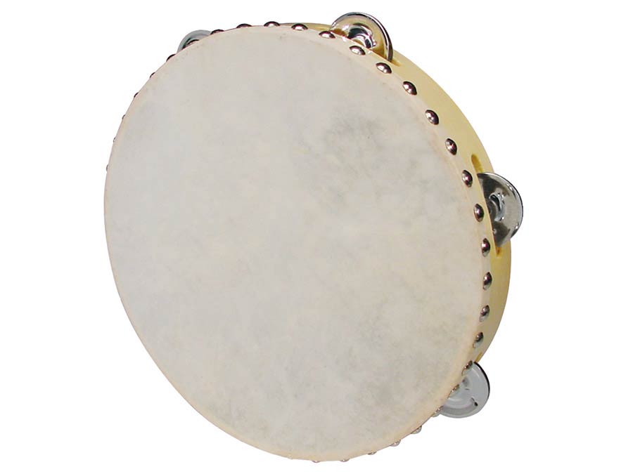 tambourine, rawhide skin, wood, 10", 6 zils