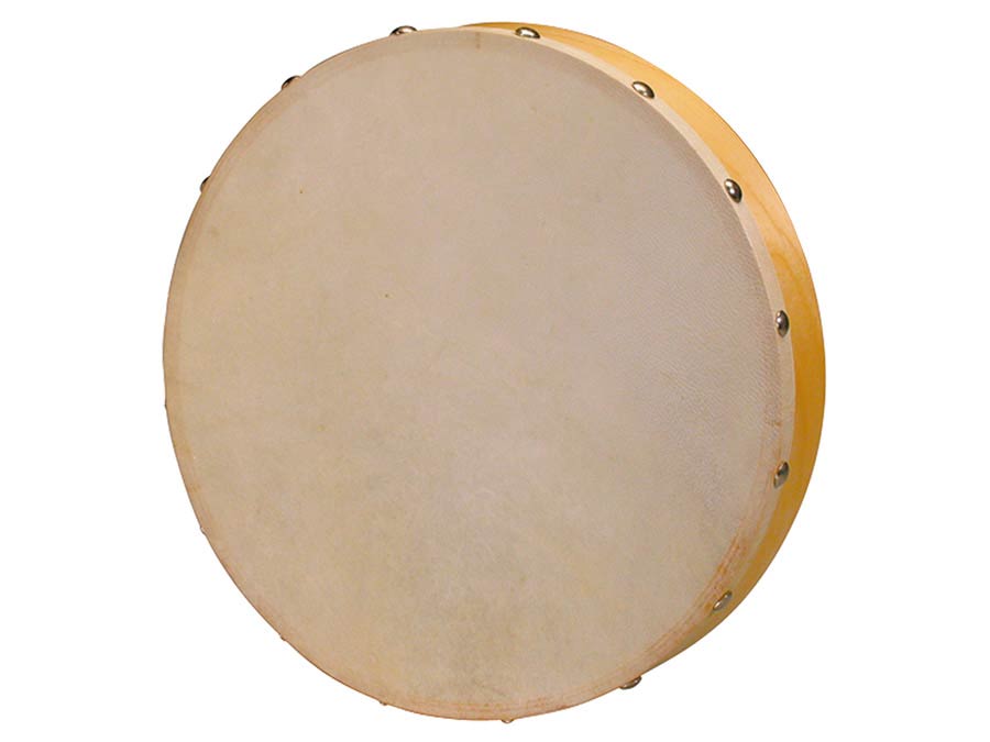 hand drum, rawhide skin, 10", wood, natural finish