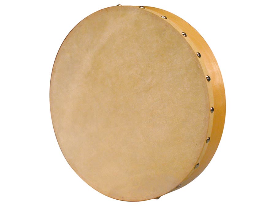 hand drum, rawhide skin, 12", wood, natural finish