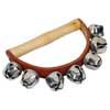 hand jingle bells, with handle, wood and leather, 7 bells of 25 mm.