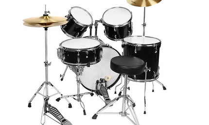 5-piece fusion drum kit, double braced stands, drum throne and cymbals included, black