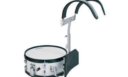 marching snare drum, white, with aluminum harness, 14 inch, 5,5 inch deep