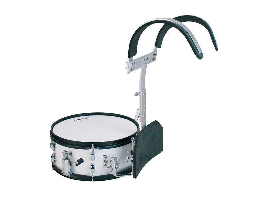 marching snare drum, white, with aluminum harness, 14 inch, 5,5 inch deep