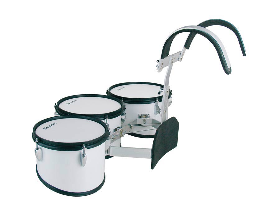 multi tenor trio drum, 10 inch + 11 inch + 12 inch, white, with aluminum harness