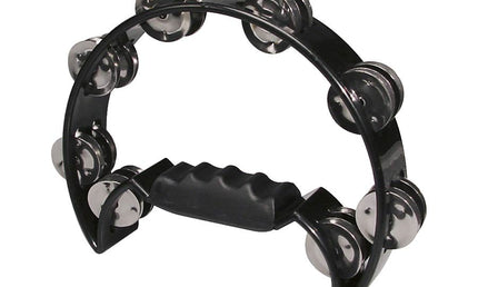 half moon tambourine, no drum head, plastic, black