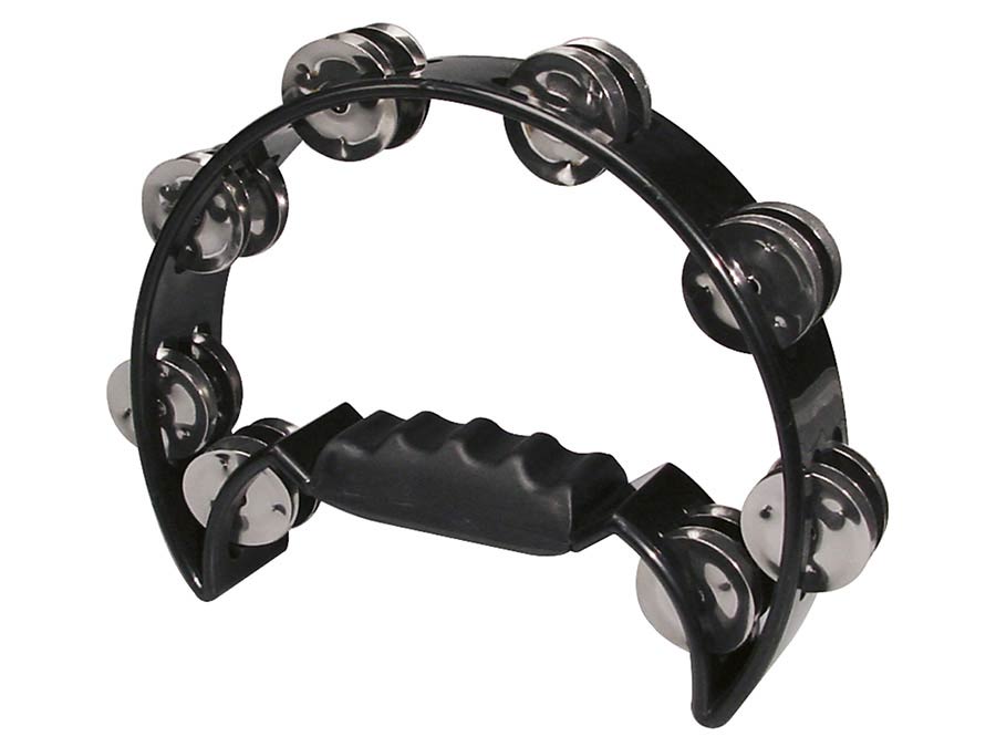 half moon tambourine, no drum head, plastic, black