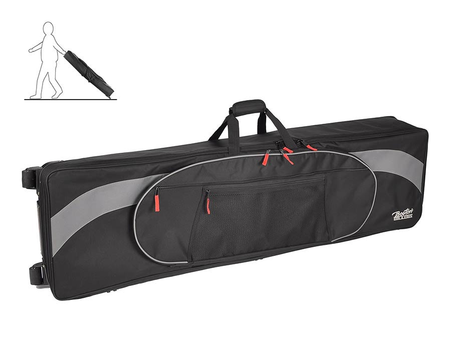 stage piano bag, 25 mm. padded, black & grey, with wheels, 1400 x 380 x 165 mm.