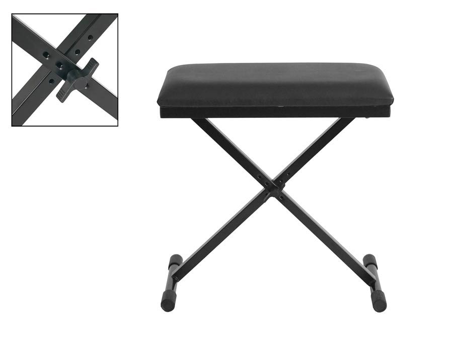 keyboard bench, X-model, black leather look seat (53,5x29,5 cm.), made in EU, black