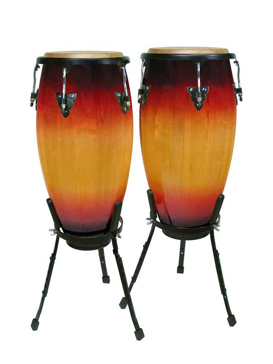 conga set, 10"+11", hardwood, with basket style stand, sunburst