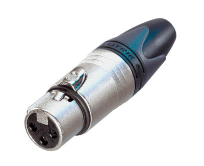 xlr plug, female, 3-polig, nikkel behuizing, zilveren contacten