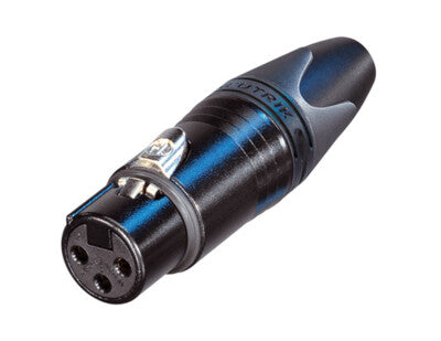 xlr plug, female, 3-polig, zwart behuizing, zilveren contacten