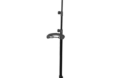 guitar stand/music stand combination, metal, black, collapsible, with sheet music retainers