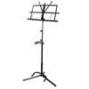 guitar stand/music stand combination, metal, black, collapsible, with sheet music retainers