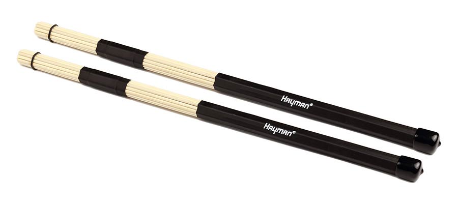 drum rods, black handle, 19 rods, rubber ring, length 400 mm., head diameter 15 mm., bamboo