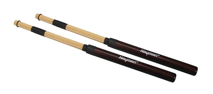 drum rods, bamboo, black handle, 19 rods, rubber ring, length 410 mm., head diameter 15 mm.