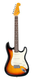 electric guitar 62 vintage style, 3 single coil pickups , vintage tremolo, sunburst, incl. gig bag