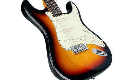 electric guitar 62 vintage style, 3 single coil pickups , vintage tremolo, sunburst, incl. gig bag