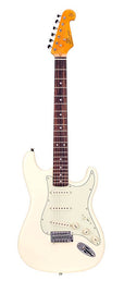 electric guitar 62 vintage style, 3 single coil pickups, vintage trem., vintage white, incl. gig ba