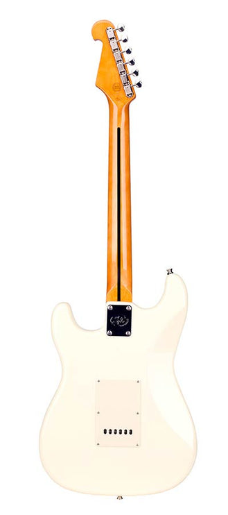 electric guitar 62 vintage style, 3 single coil pickups, vintage trem., vintage white, incl. gig ba