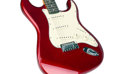 electric guitar 62 vintage style, 3 single coil pickups, vintage trem, candy apple red, incl.gig ba