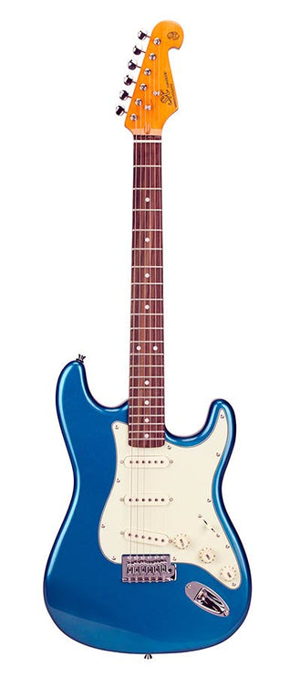 electric guitar 62 vintage style, 3 single coil pickups, vintage trem, lake placid blue, gig bag