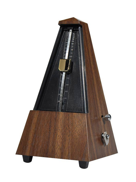 mechanical metronome with bell (0-2-3-4-6), 40-208 bpm, pyramid model, wood grain