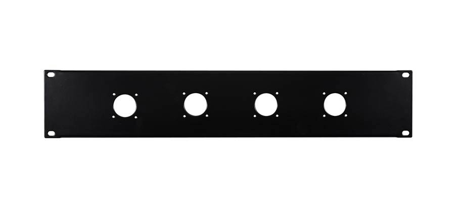 19 inch rack panel, 2 HE, metal, black, rack plate, bended edge, 4x 32mm speaker twist holes