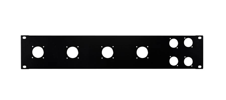 19 inch rack panel, 2 HE, metal, black, rack plate, bended edge, 4x 32mm speaker twist + 4x 24mm XL