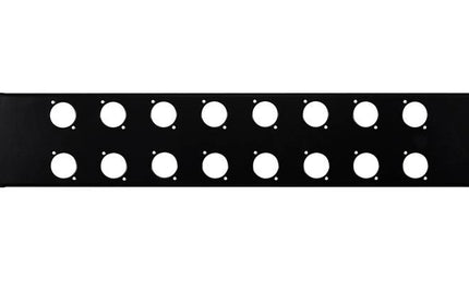 19 inch rack panel, 2 HE, metal, black, rack plate, bended edge, 16x 24mm XLR holes