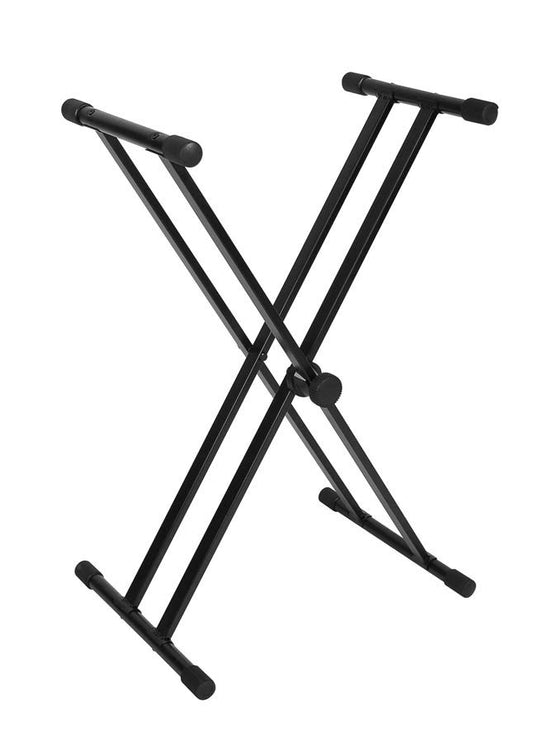 keyboard stand with 35,5cm top tubes, black, XX-model, twist lock, bolt-on tiers, compact packaging