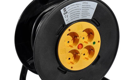 power cable reel with 20 meters VDE cable 3x1,5m2, 4 sockets with circuit braker