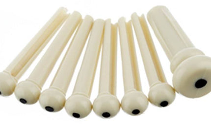 bridge pins for acoustic guitar, set of 7, white with black dot