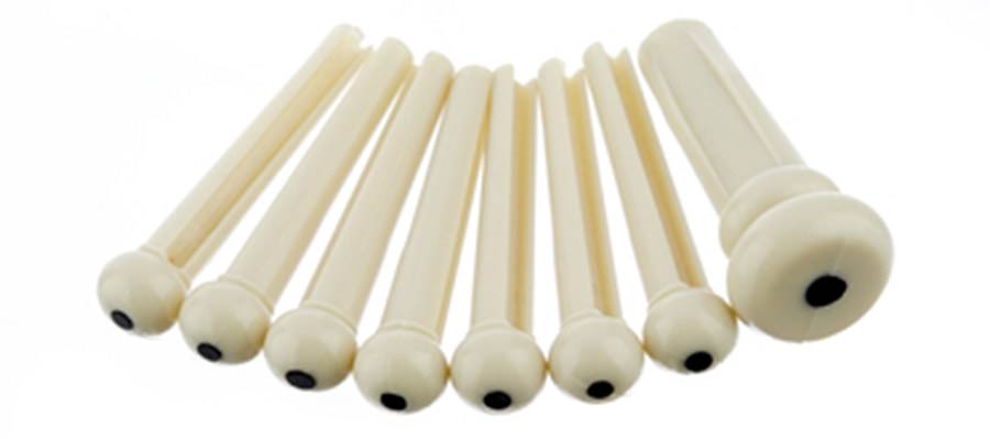 bridge pins for acoustic guitar, set of 7, white with black dot