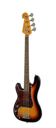 3/4 scale length vintage 62 P-style electric bass guitar, split s. coil pickup, bag, sunburst, LEFT