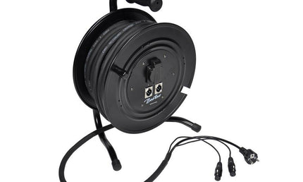 cable drum, 25 meter, in 2 xlr male and female schuko, out 2 xlr female and schuko