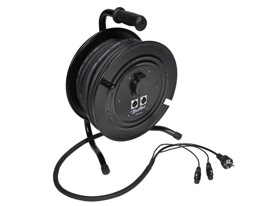 cable drum, 25 meter, in 2 xlr male and female schuko, out 2 xlr female and schuko