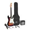 ST style electric guitar pack, 10W amp, bag, tuner, strap, cable & 6 picks, 3 tone sunburst