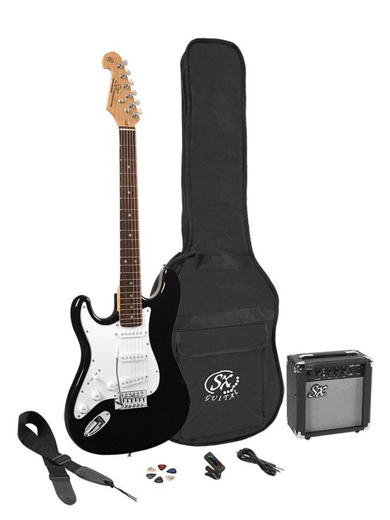 LEFTHAND ST style e-guitar pack, 10W amp, bag, tuner, strap, cable & 6 picks,  black