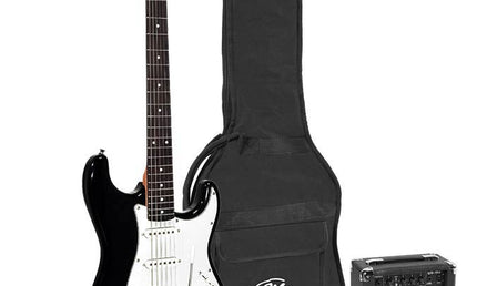 3/4 ST style electric guitar pack, 10W amp, bag, tuner, strap, cable & 6 picks,  black