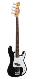 P-style electric bass guitar set, 15W amp, gig bag, tuner, cable, strap & 6 picks, black