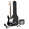 J-style electric bass guitar set, 15W amp, gig bag, tuner, cable, strap & 6 picks, black