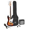 J-style electric bass guitar set, 15W amp, gig bag, tuner, cable, strap & 6 picks, 3 tone sunburst