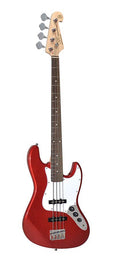 J-style electric bass guitar set, 15W amp, gig bag, tuner, cable, strap & 6 picks, candy apple red