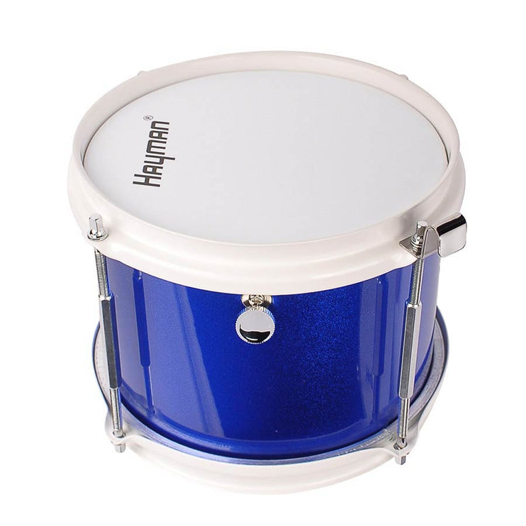 junior snare drum, blue with chrome hardware, with sticks, belt and hook, 8 inch